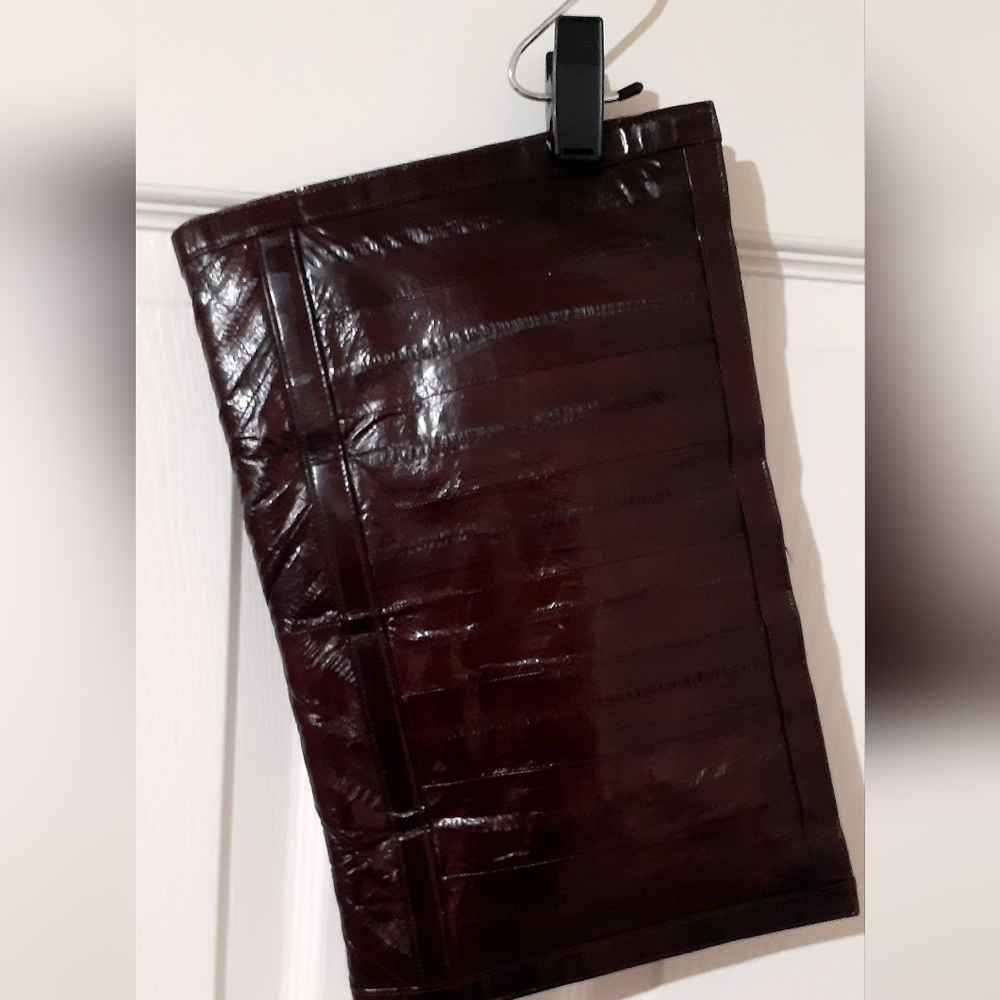 Dark Brown Crocodile Embossed Clutch - Picture 3 of 12